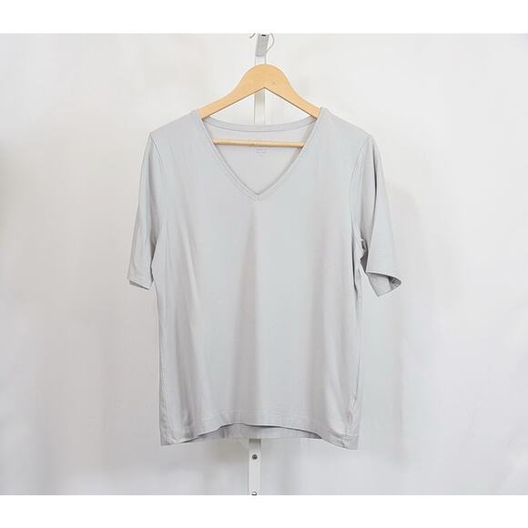 By Chico's Top Gray V-Neck Short Cotton Blend Sleeve Misses Size 2 L - Picture 1 of 5